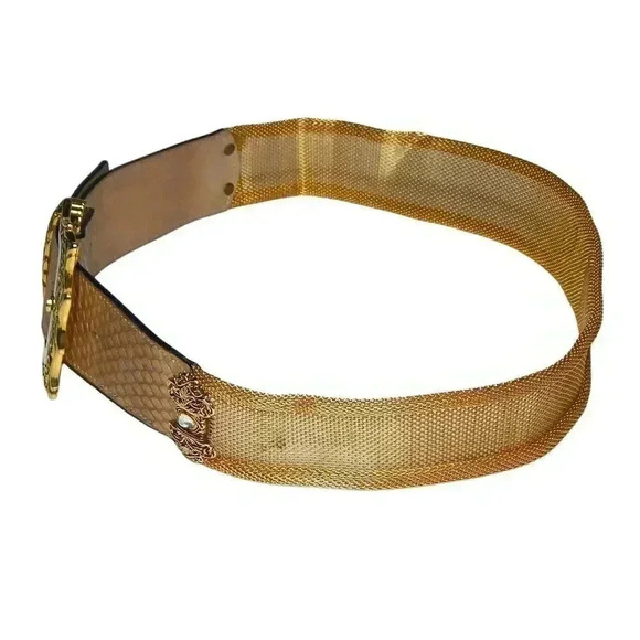 B.B. Simon Statement Belt Vintage 90s Leather & Metal Gold-Tone Mesh Size XL 34 main image 7